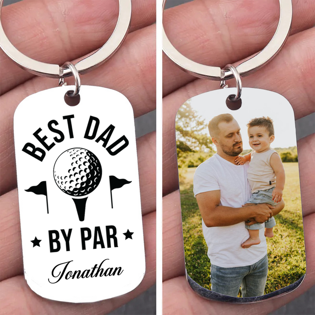 Personalized Best Dad By Par Golf Keychain – Custom Photo Keychain | Father's Day Gift, Golf Lover Gift for Him 682276