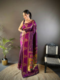 Purple soft silk Paithani saree with intricate Meenakari weaving patterns