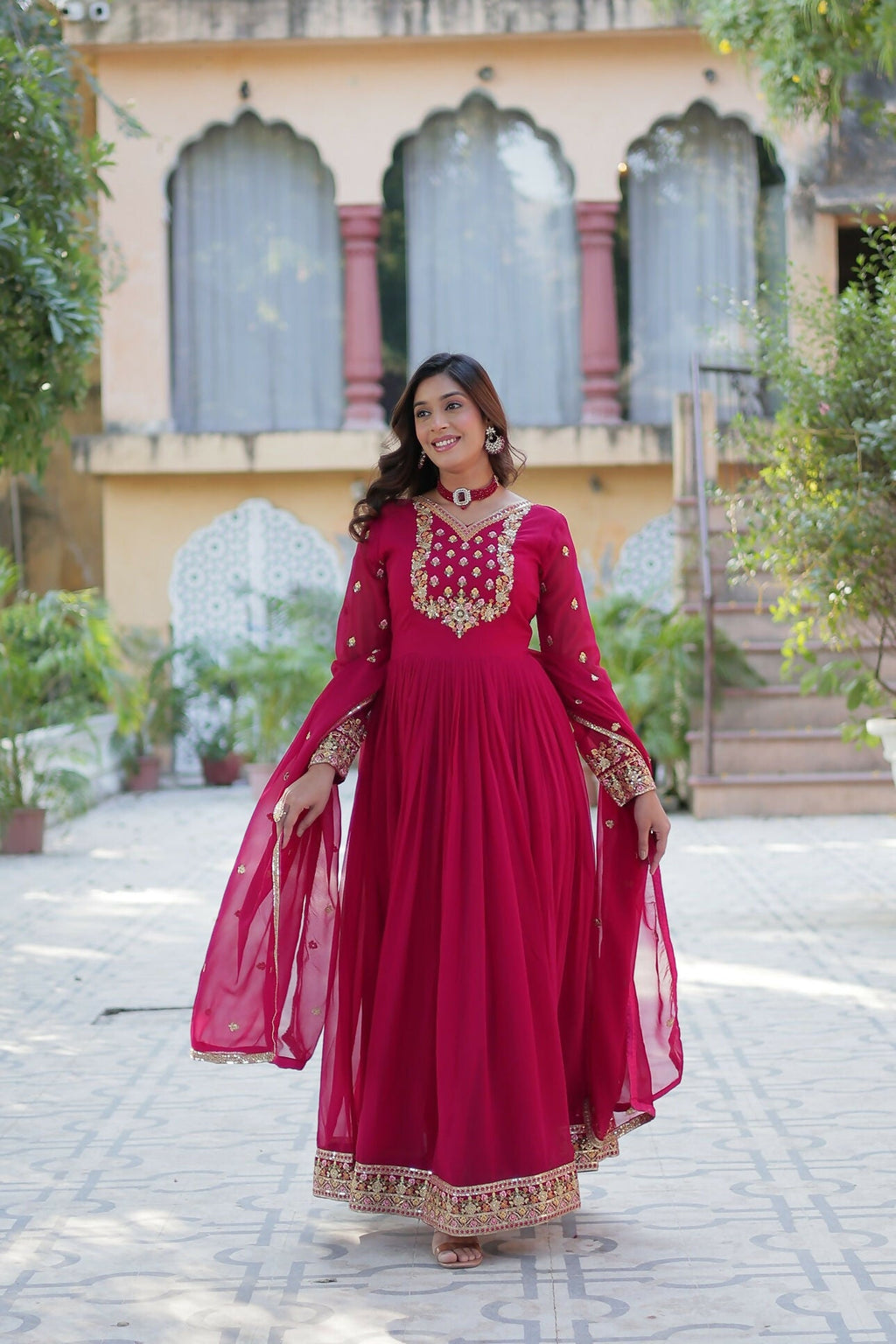 Joban Fashion Pink Georgette Sequence Embroidery Work Kurta Set