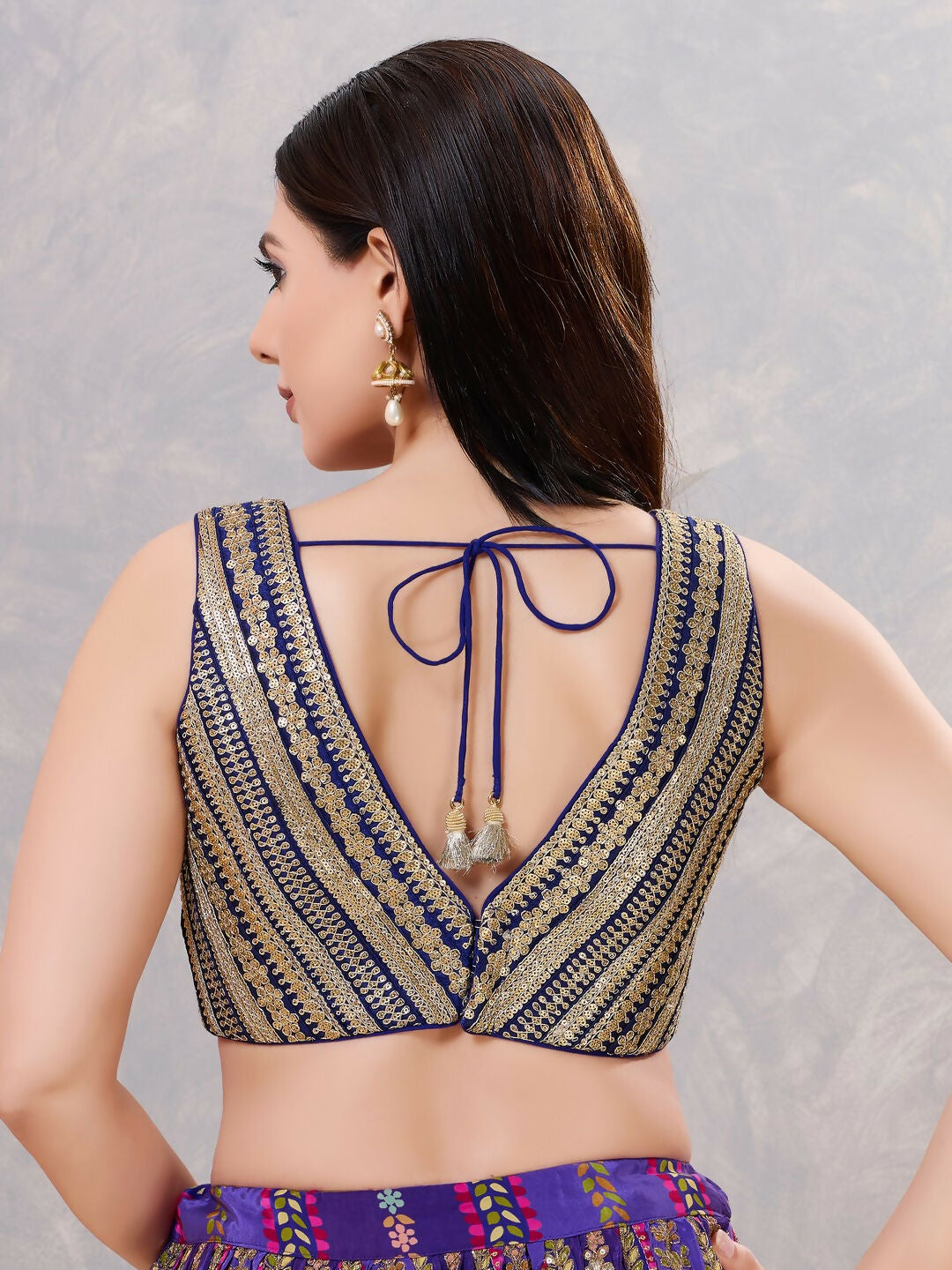Navy-Blue Sequin Stitched Blouse for Sarees