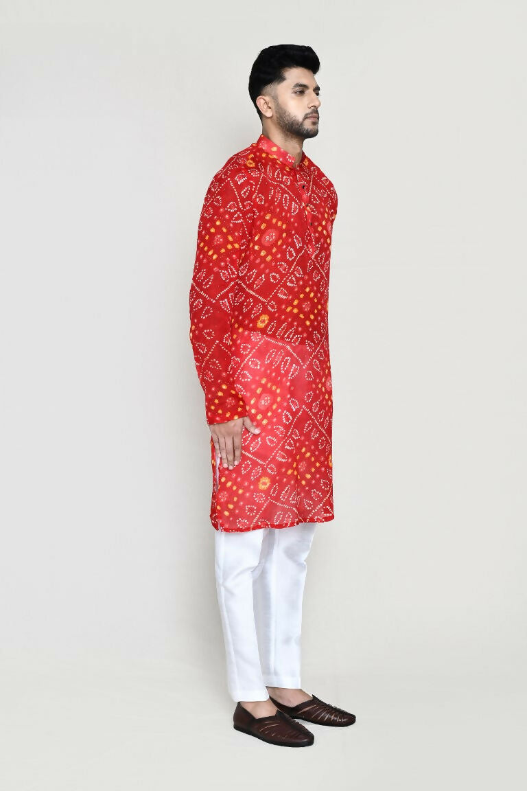 Red Georgette Kurta with Straight Fit Pants Set