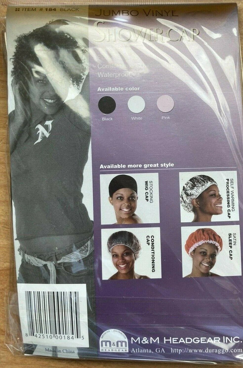 X-Large black waterproof vinyl shower cap for hair protection