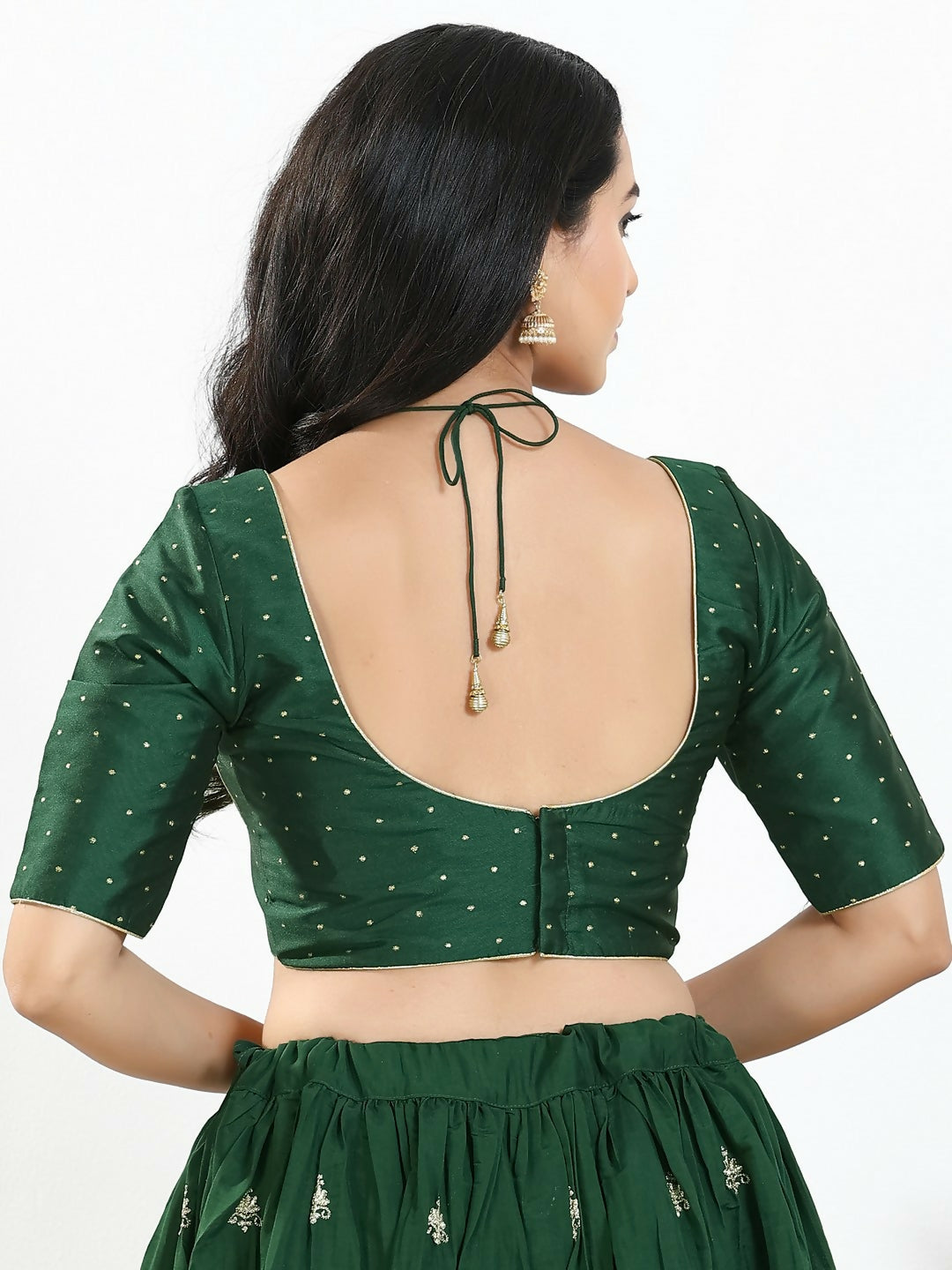 Bottle Green Brocade Padded Blouse with Sweetheart Neck