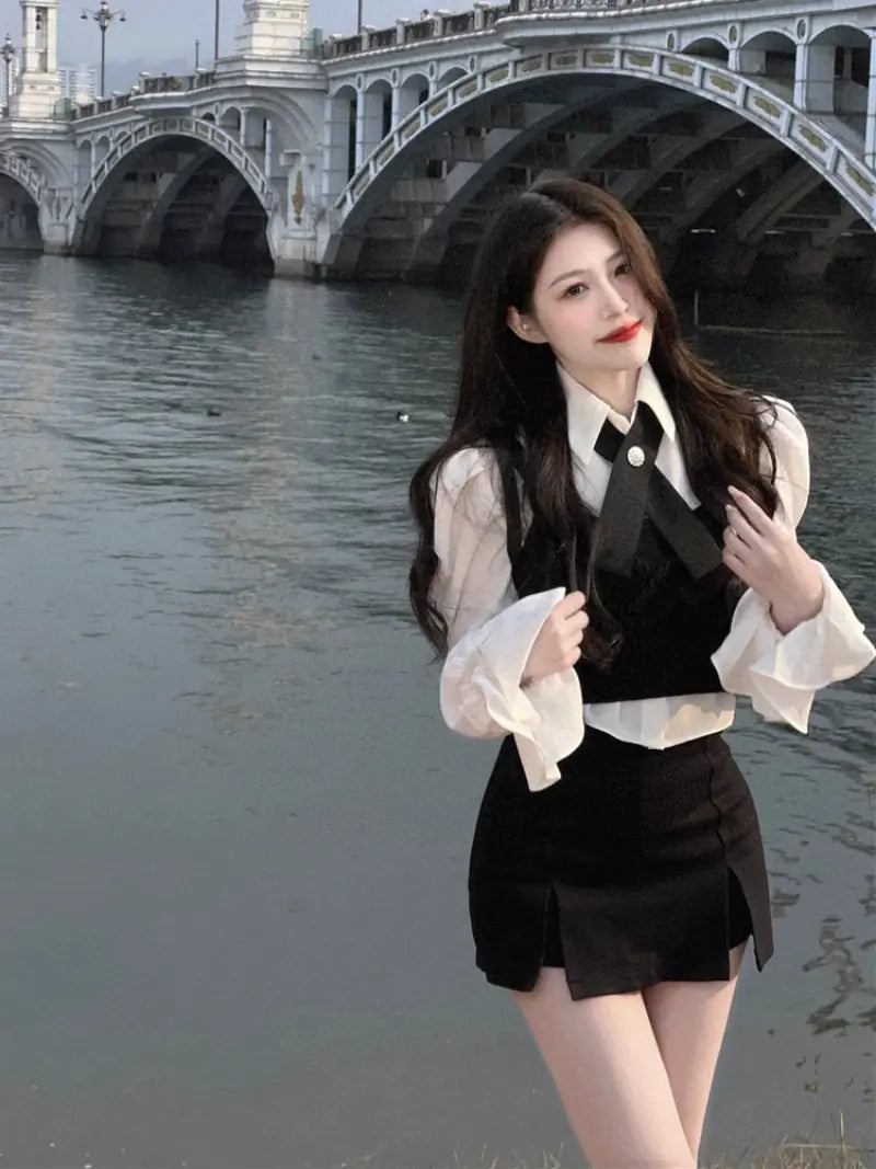 Three-Piece Women's Suit: Shirt, Vest, and Skirt Set