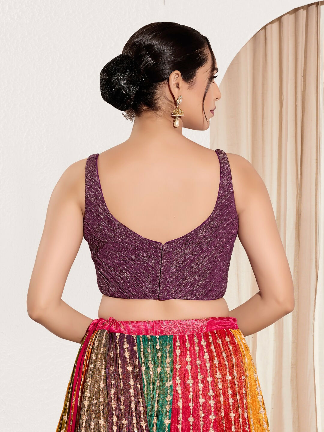 Joban Fashion Wine Tissue Padded Blouse With Sweetheart Neck Sleeveless