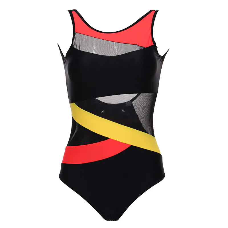 Women's One-Piece Color-Block Swimsuit with Mesh Cutout Details - Image 18
