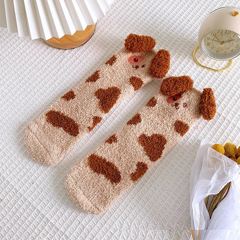 Women's Animal Pattern Coral Fleece Sleeping Socks Mid-Tube - Image 4