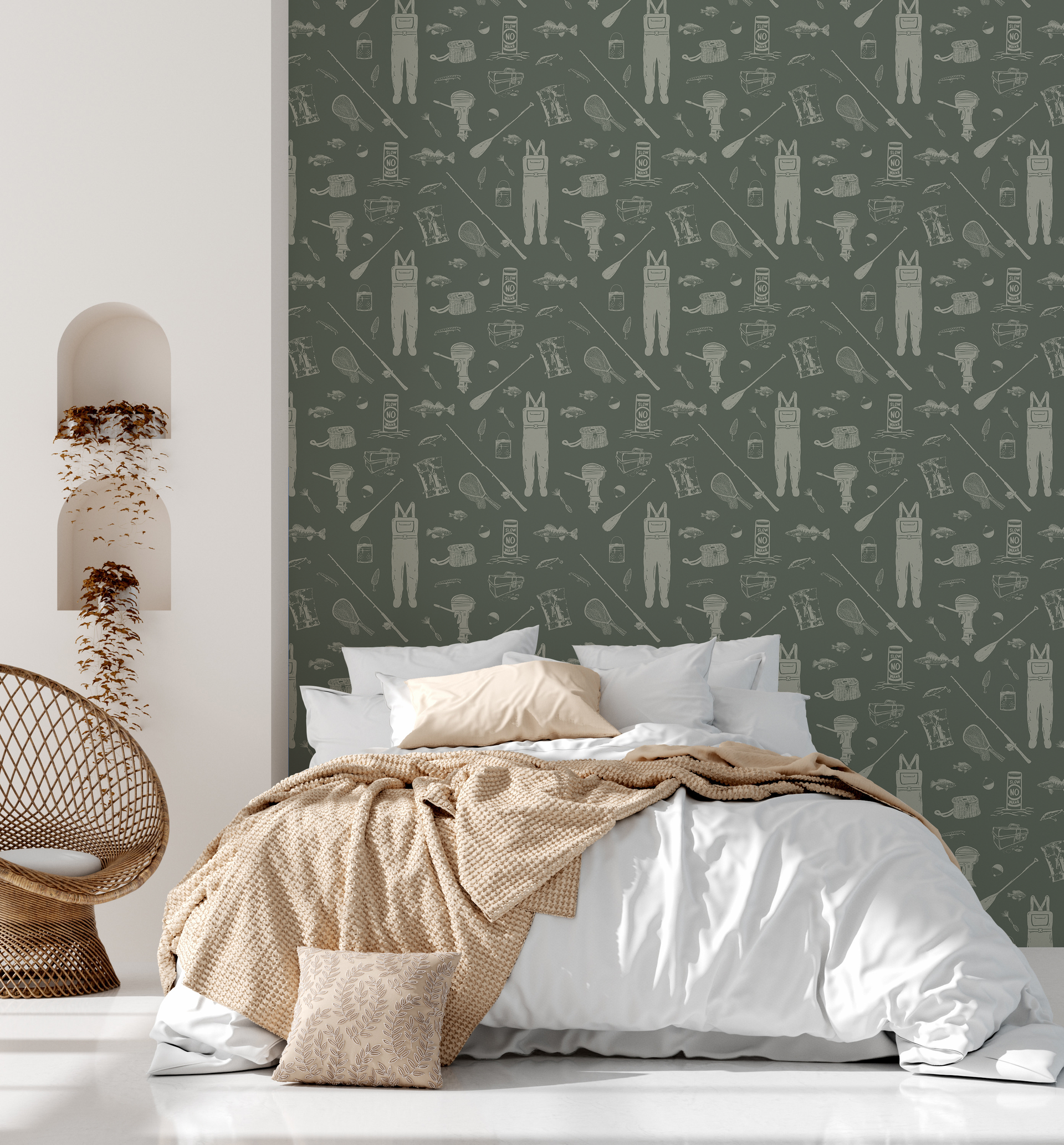 Moby Nautical Removable Wallpaper in Navy, Olive, and Terracotta