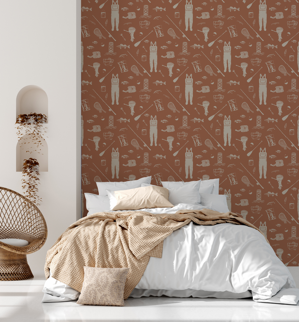 Moby Nautical Removable Wallpaper in Navy, Olive, and Terracotta