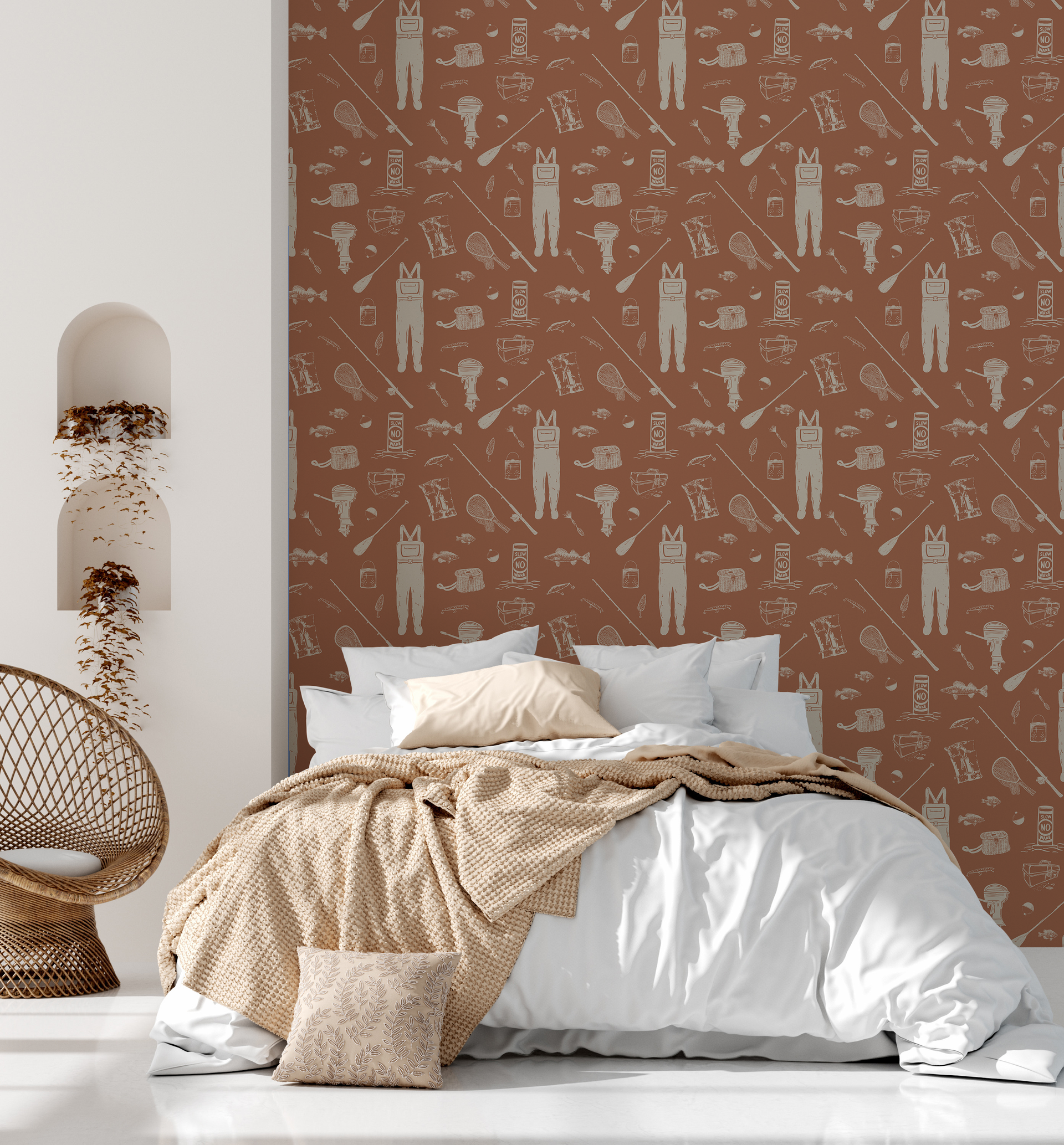 Moby Nautical Removable Wallpaper in Navy, Olive, and Terracotta
