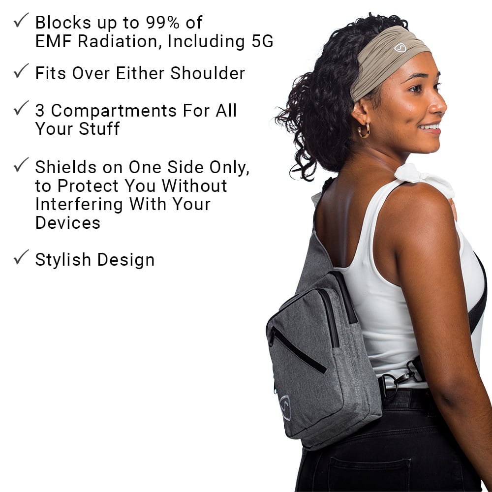 EMF Shielding Sling Bag for Cell Phones and Tablets Gray - Image 3