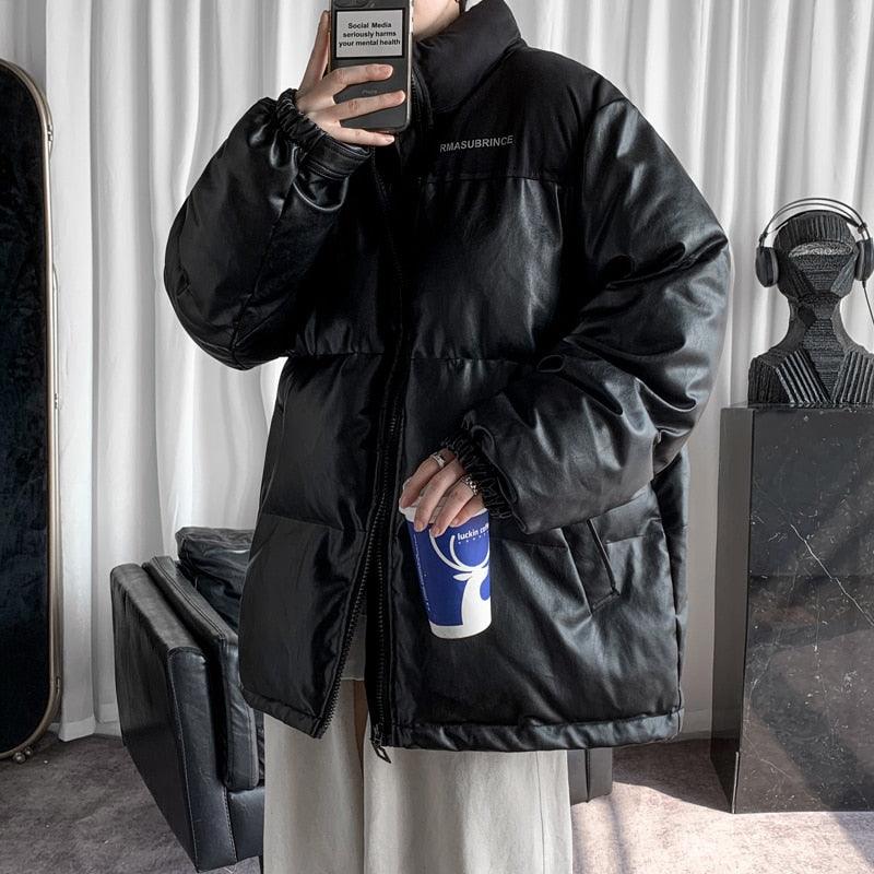Men's Black Padded Oversized Winter Jacket Warm Heavyweight Coat