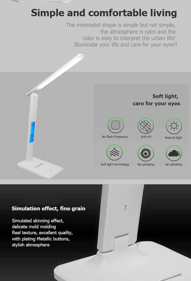 Smart LED Office Desk Lamp with Alarm, Calendar & Temperature Display