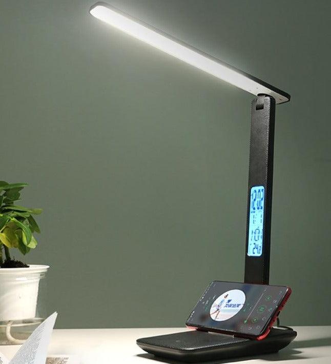 Modern smart LED desk lamp with built-in alarm clock and calendar display