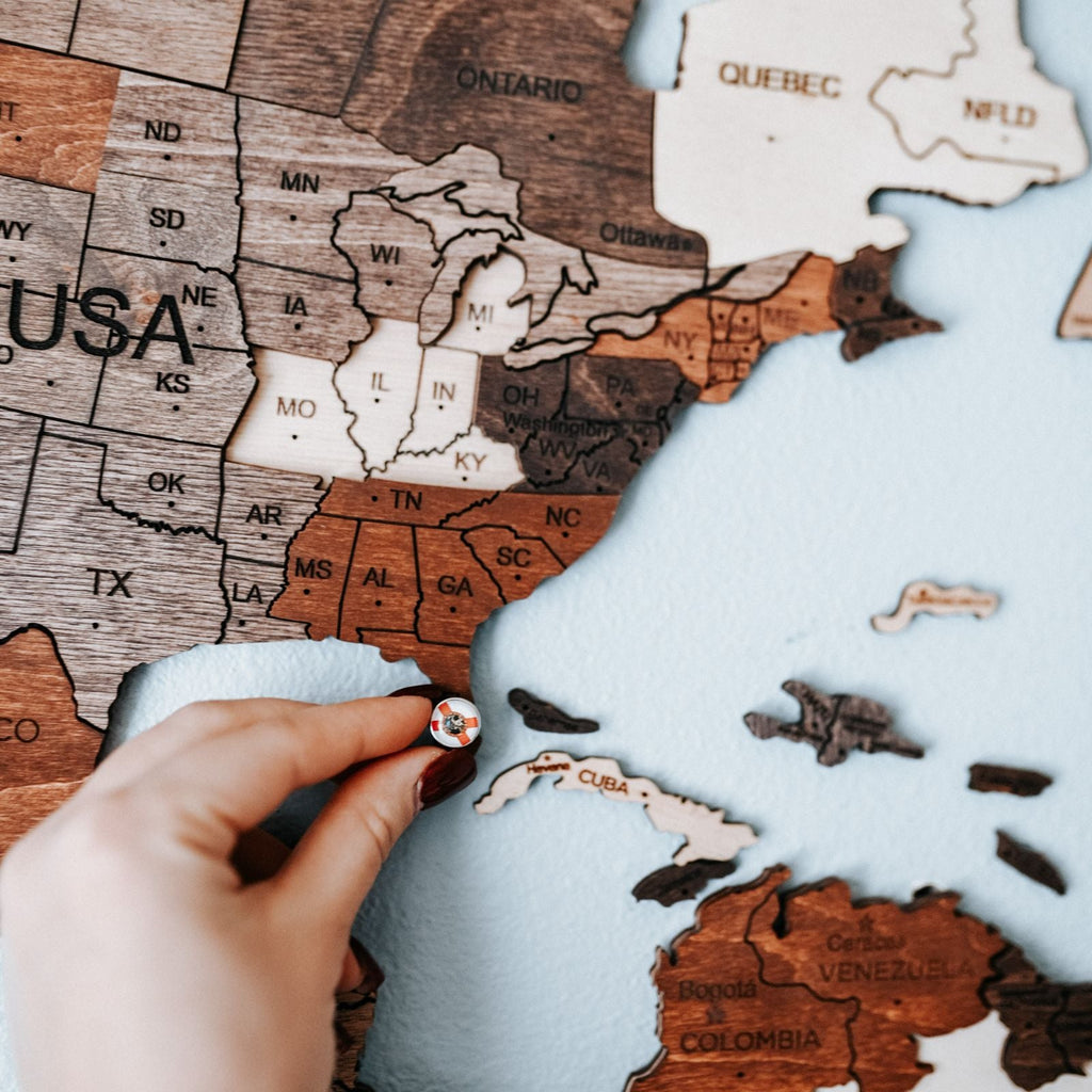 Multicolor Wooden Travel Map - Adventure Themed Wall Decor