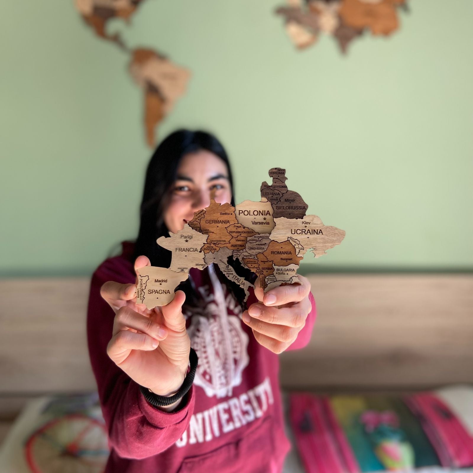 Multicolor Wooden Travel Map - Adventure Themed Wall Decor