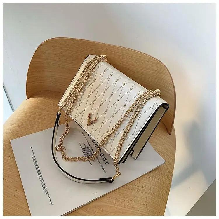 Geometric Leather Crossbody Bag with Designer Chain Strap