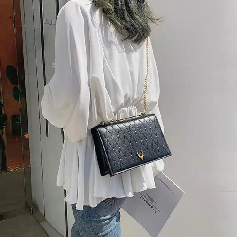 Geometric Leather Crossbody Bag with Designer Chain Strap