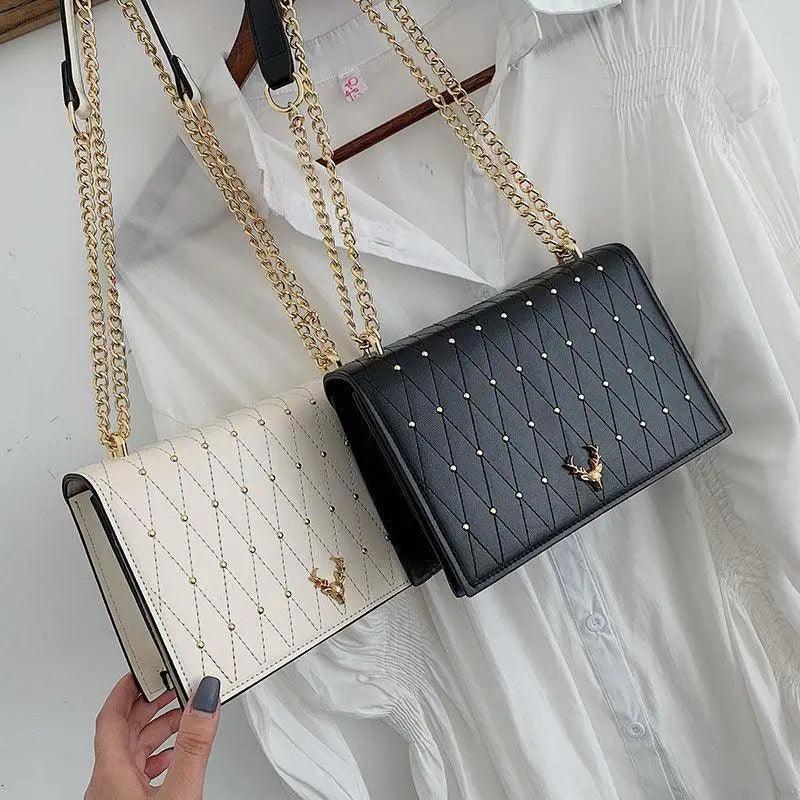 Geometric Leather Crossbody Bag with Designer Chain Strap