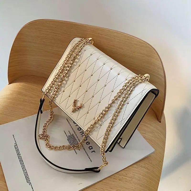 Geometric Leather Crossbody Bag with Designer Chain Strap