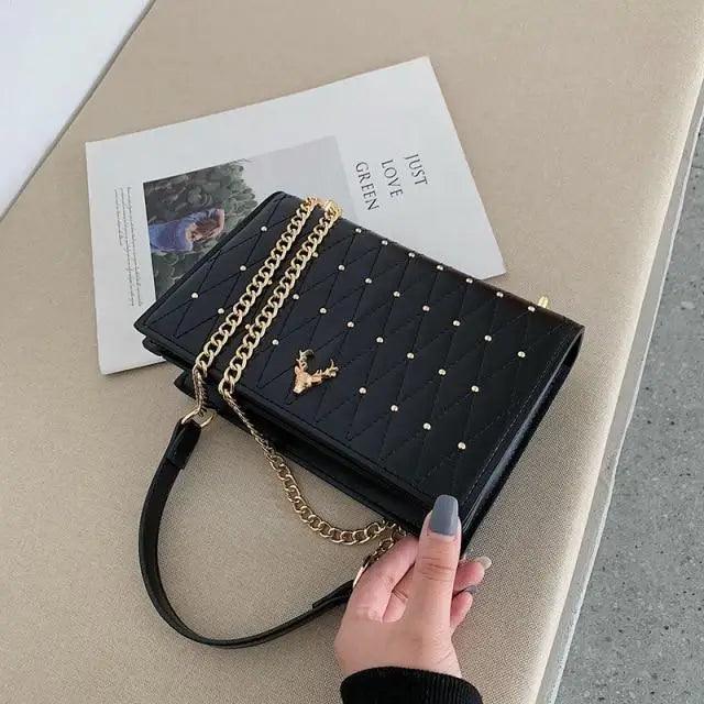 Geometric Leather Crossbody Bag with Designer Chain Strap