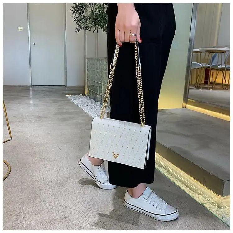 Geometric Leather Crossbody Bag with Designer Chain Strap