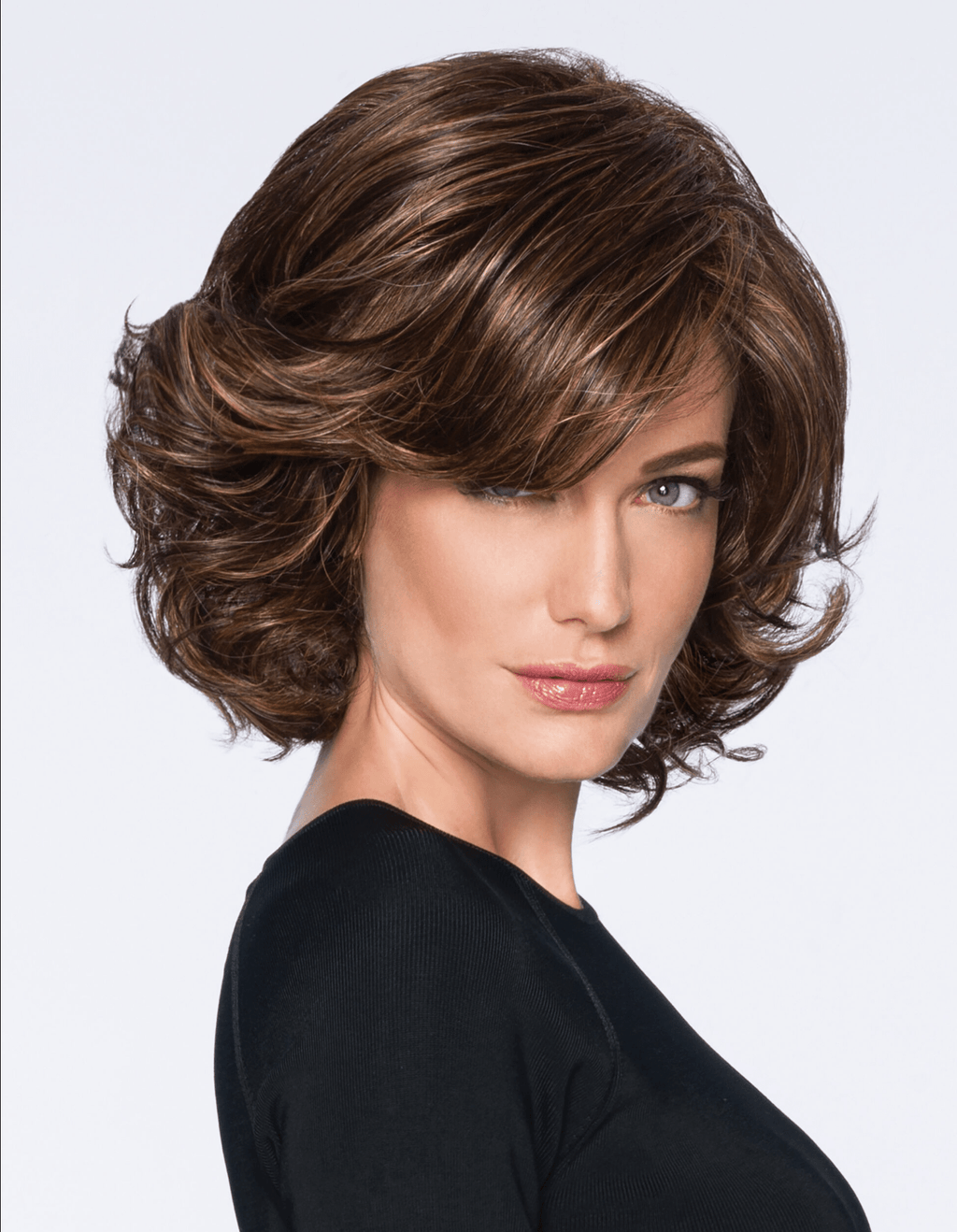 Modern Flair mid-length layered soft wave bob wig in R2 Ebony black