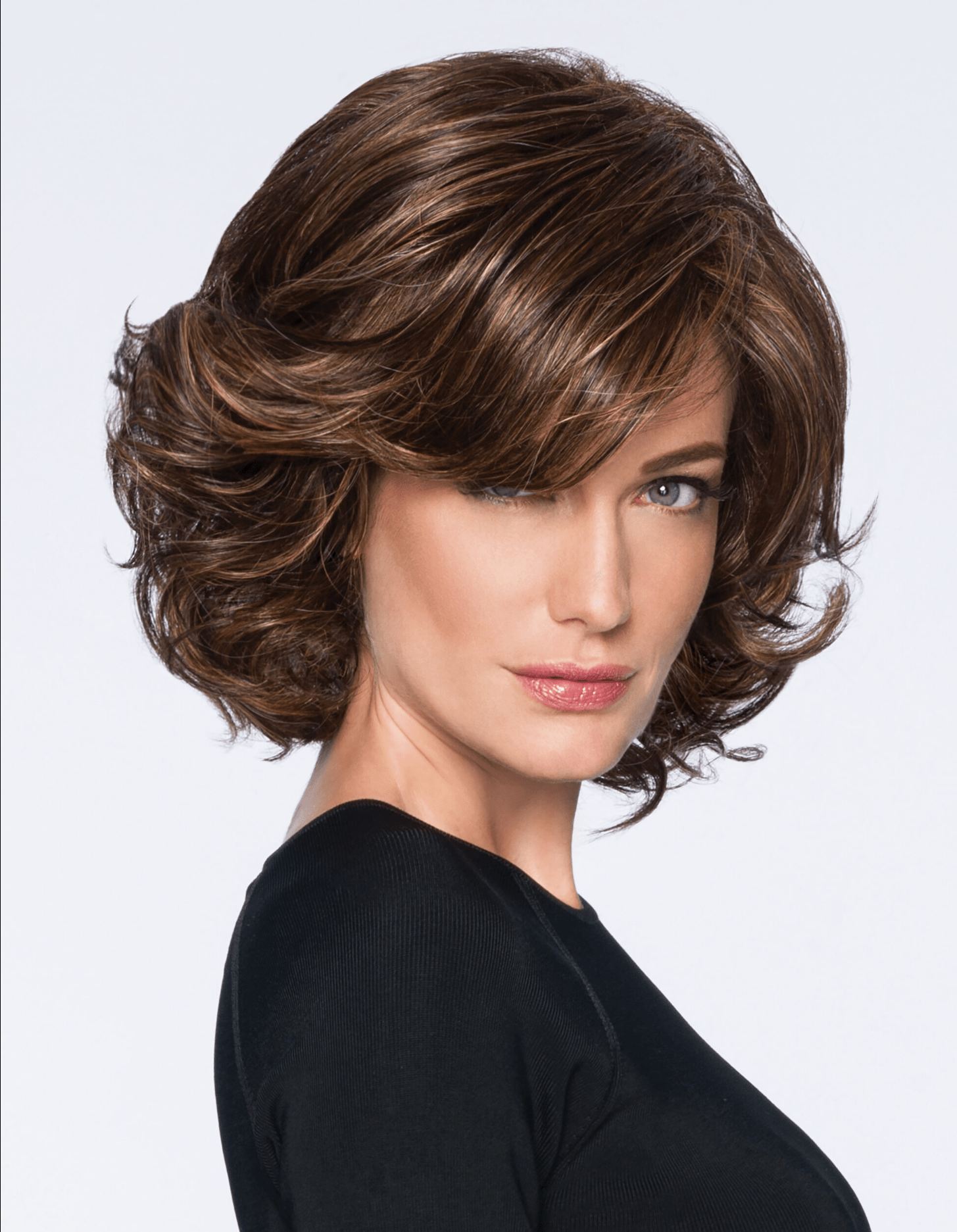Modern Flair mid-length layered soft wave bob wig in R2 Ebony black