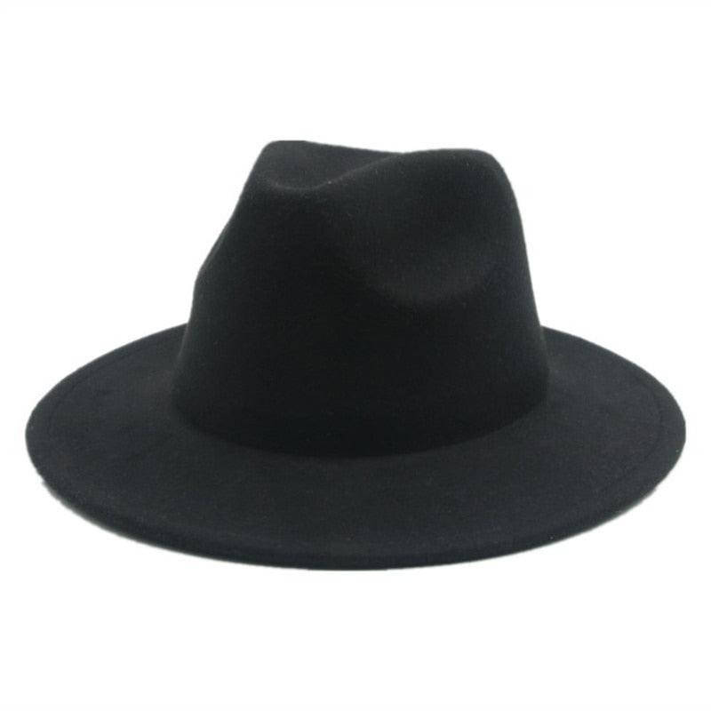 Vintage Retro Wide Brim Felt Fedora with Buckle Detail