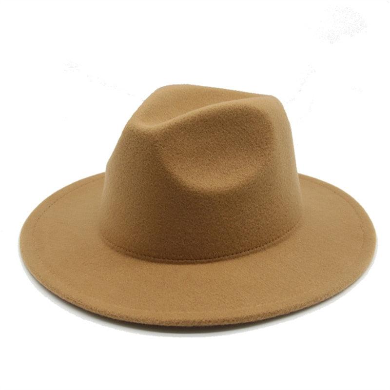 Vintage Retro Wide Brim Felt Fedora with Buckle Detail