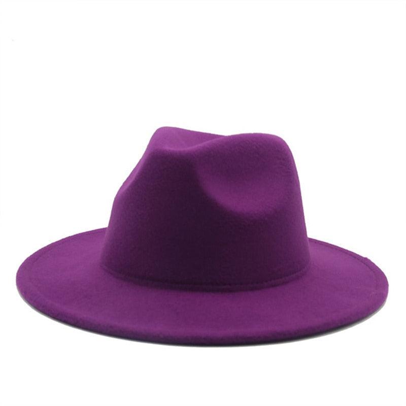 Vintage Retro Wide Brim Felt Fedora with Buckle Detail