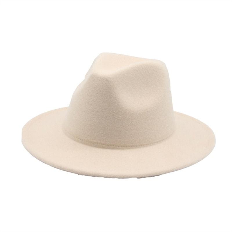 Vintage Retro Wide Brim Felt Fedora with Buckle Detail
