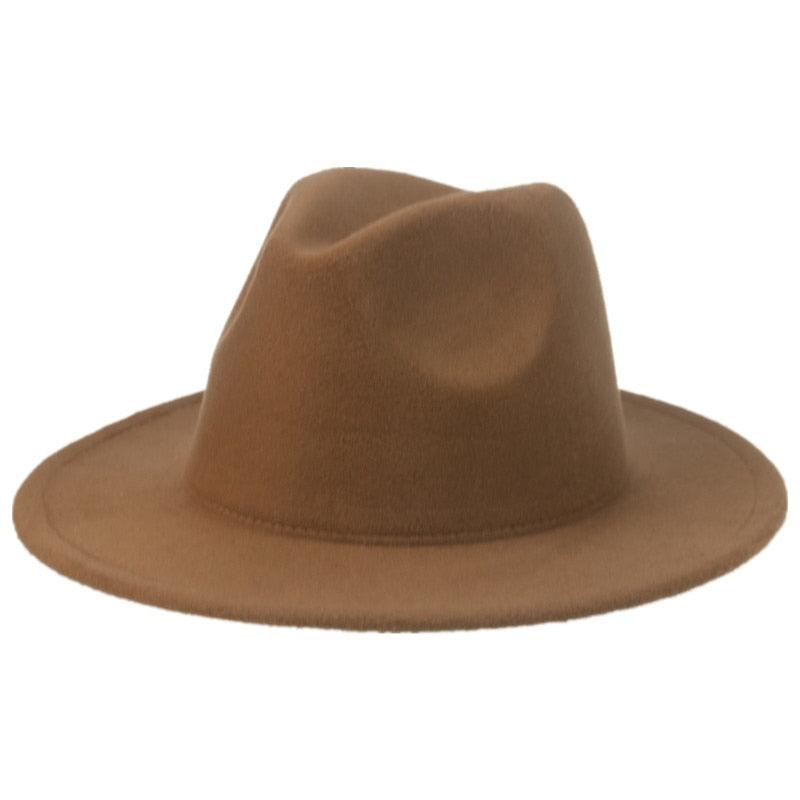 Vintage Retro Wide Brim Felt Fedora with Buckle Detail