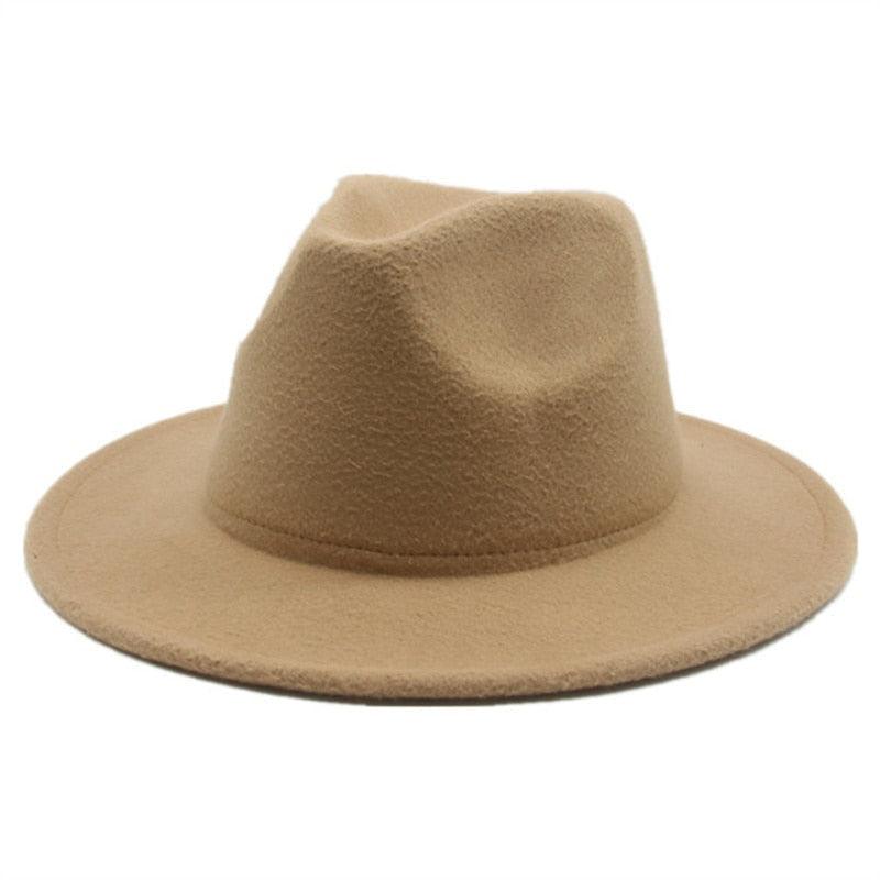 Vintage Retro Wide Brim Felt Fedora with Buckle Detail