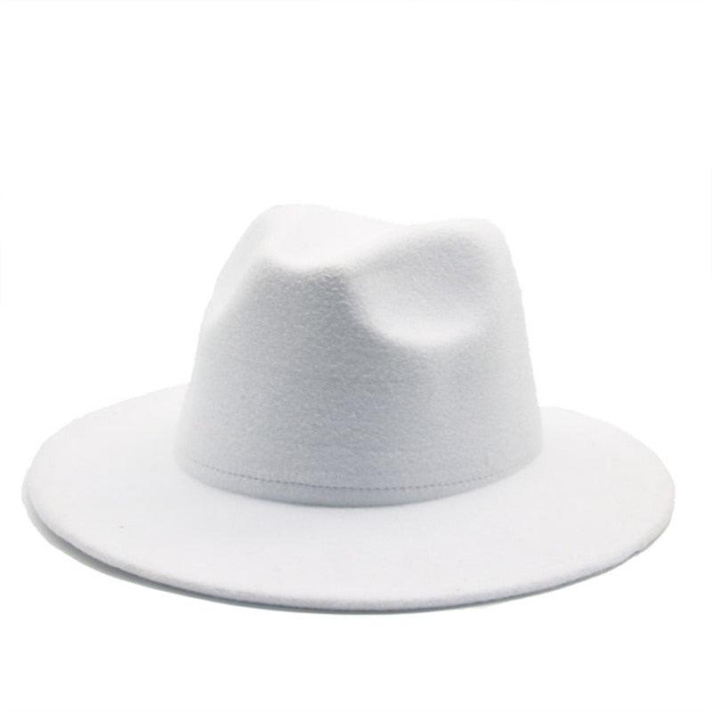 Vintage Retro Wide Brim Felt Fedora with Buckle Detail