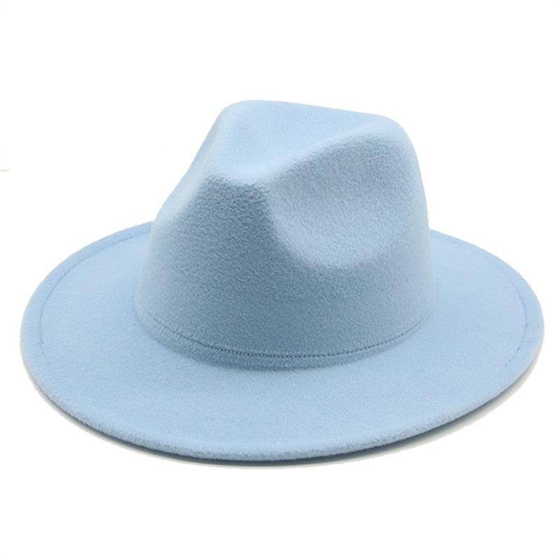 Vintage Retro Wide Brim Felt Fedora with Buckle Detail