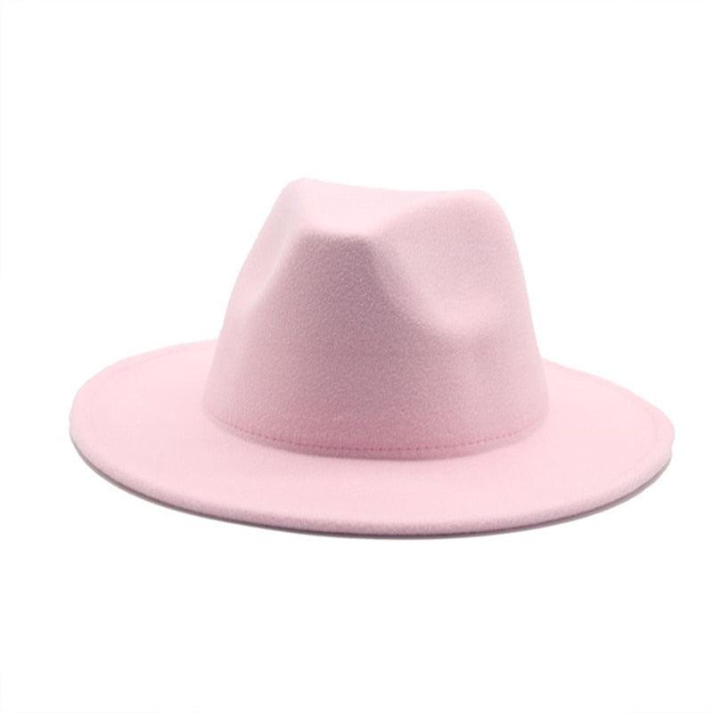 Vintage Retro Wide Brim Felt Fedora with Buckle Detail