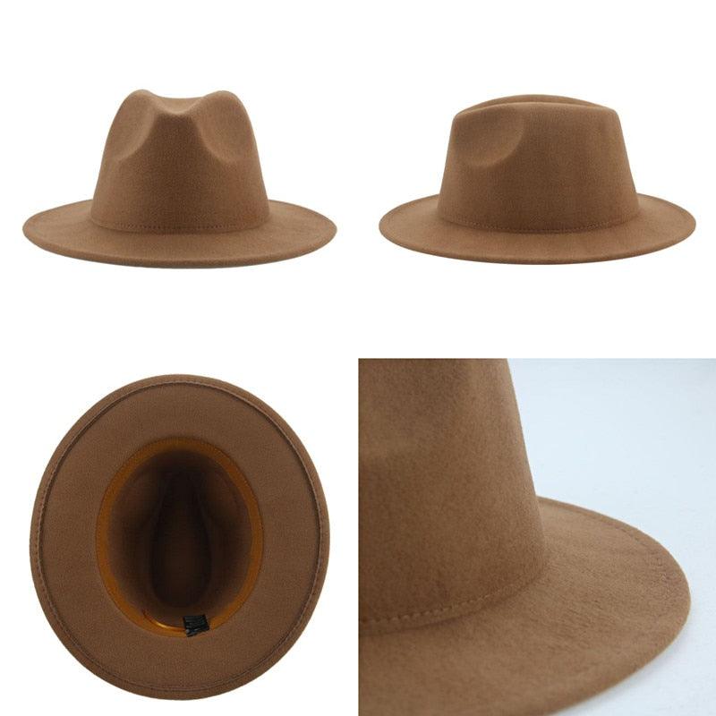 Vintage Retro Wide Brim Felt Fedora with Buckle Detail