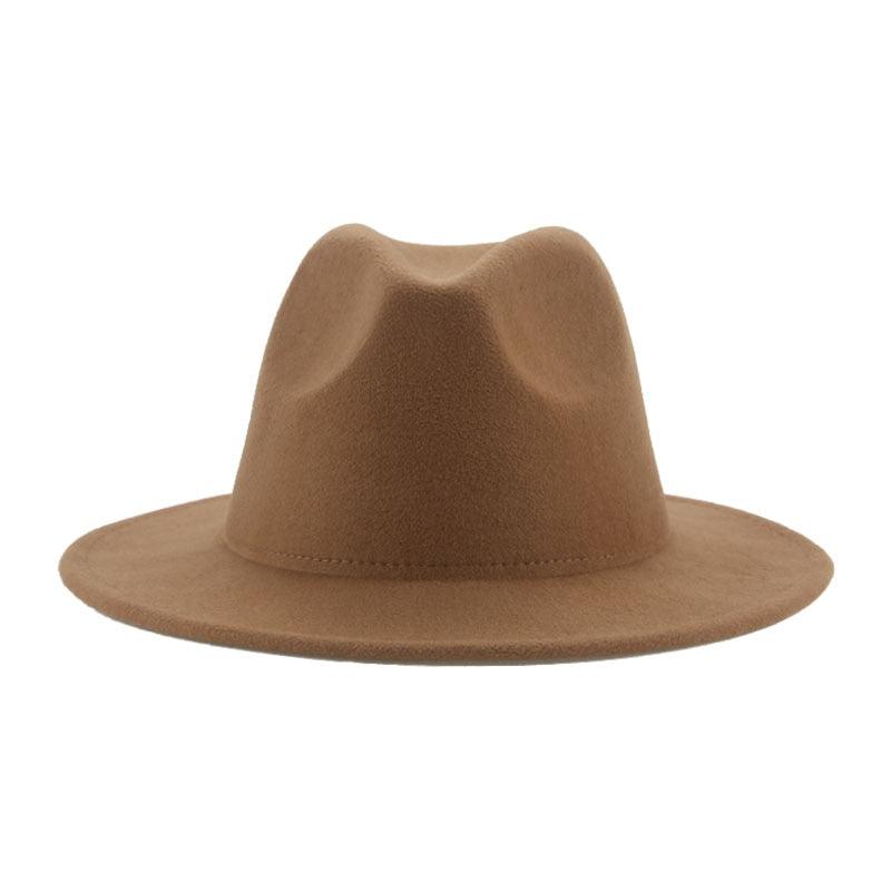 Vintage Retro Wide Brim Felt Fedora with Buckle Detail