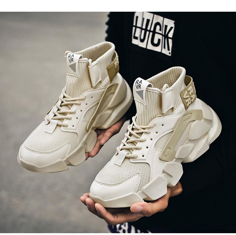 Beige High Top Chunky Sneakers Breathable Mesh Fashion Shoes