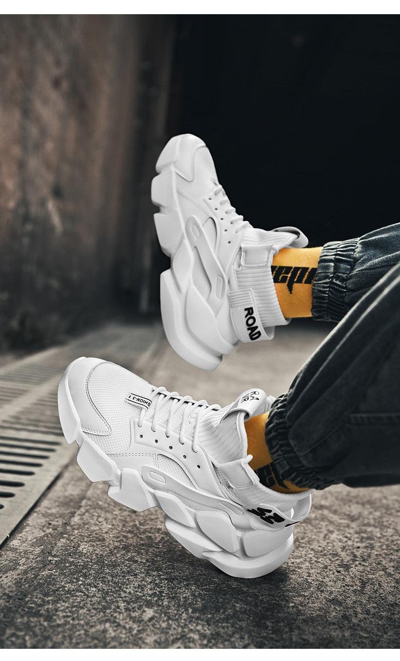 Beige High Top Chunky Sneakers Breathable Mesh Fashion Shoes