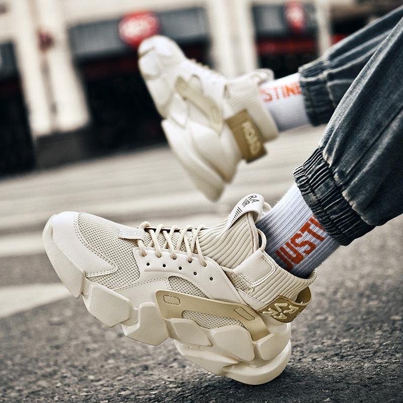 Beige High Top Chunky Sneakers Breathable Mesh Fashion Shoes