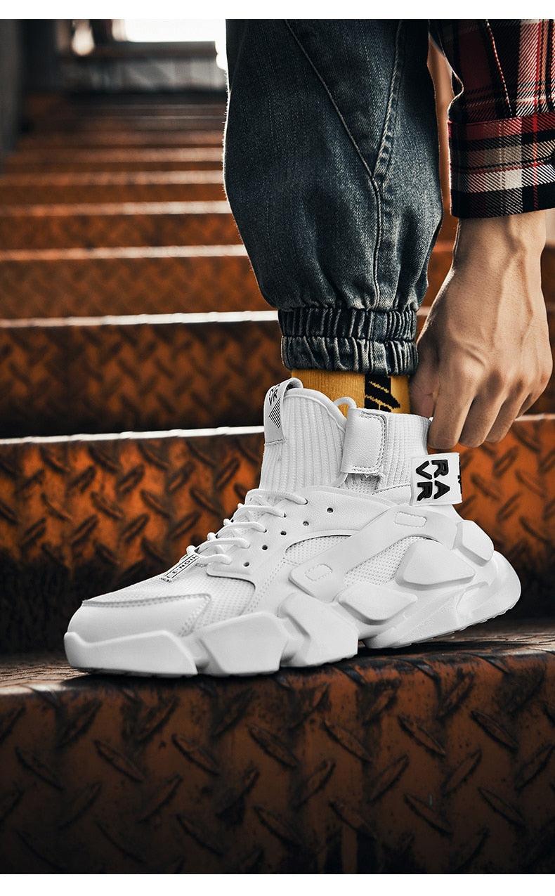 Beige High Top Chunky Sneakers Breathable Mesh Fashion Shoes