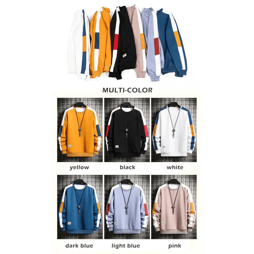 Men's Patchwork Crewneck Sweatshirt Long Sleeve Streetwear Pullover