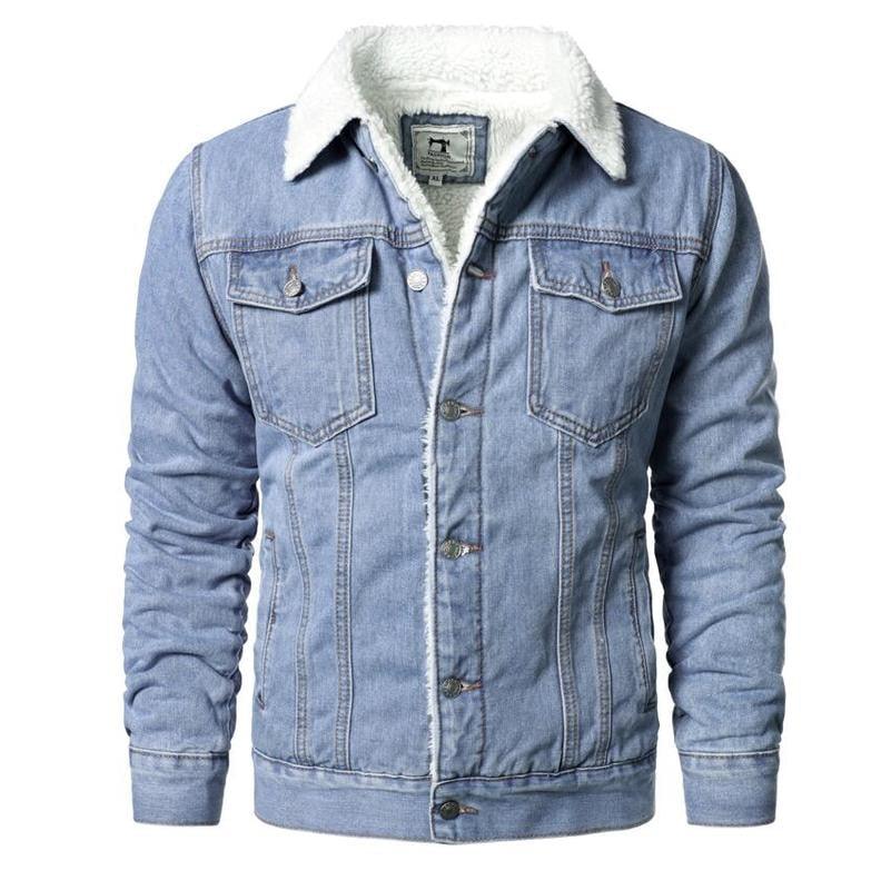 Modern slim fit men's light blue cotton winter coat