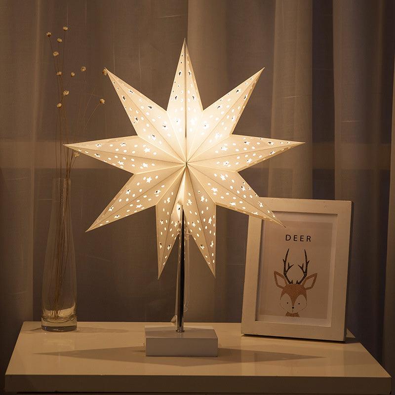 Modern Retro Paper Star LED Table Lamp with Wood Base