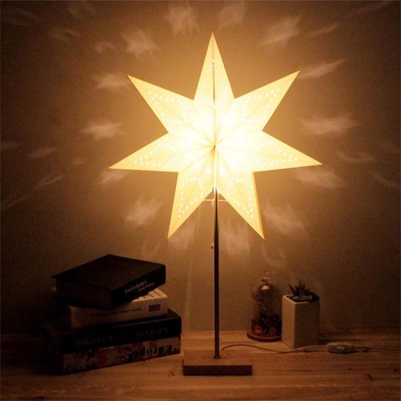 Modern Retro Paper Star LED Table Lamp with Wood Base