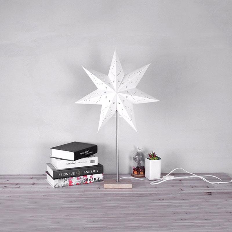 Modern Retro Paper Star LED Table Lamp with Wood Base