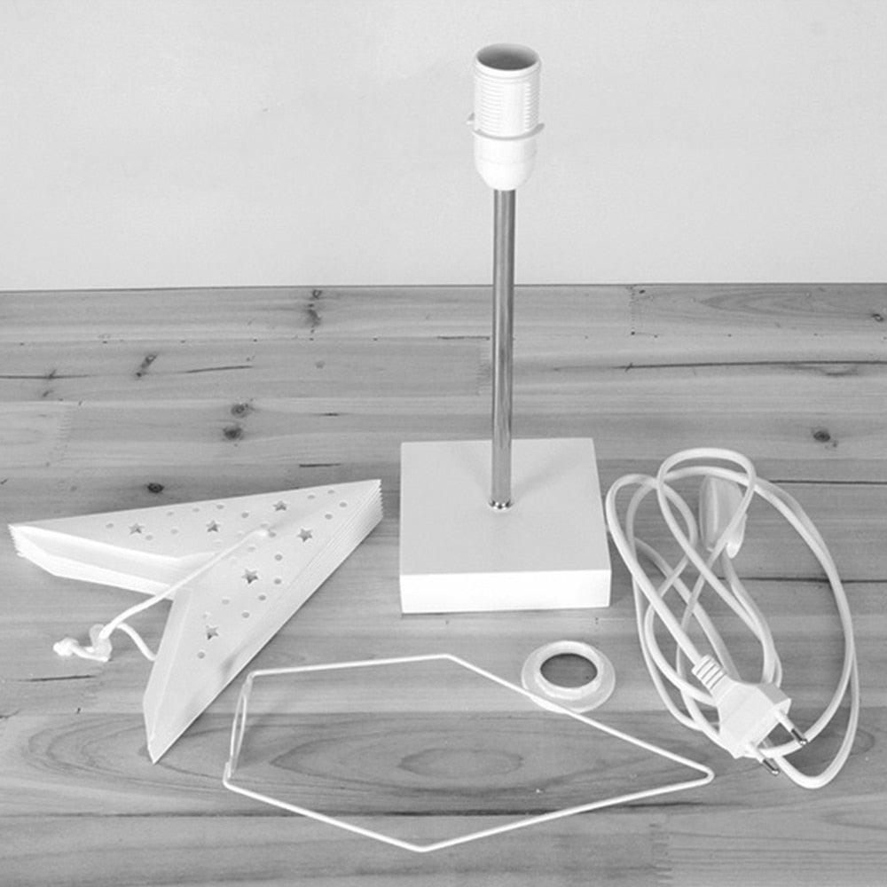 Modern Retro Paper Star LED Table Lamp with Wood Base