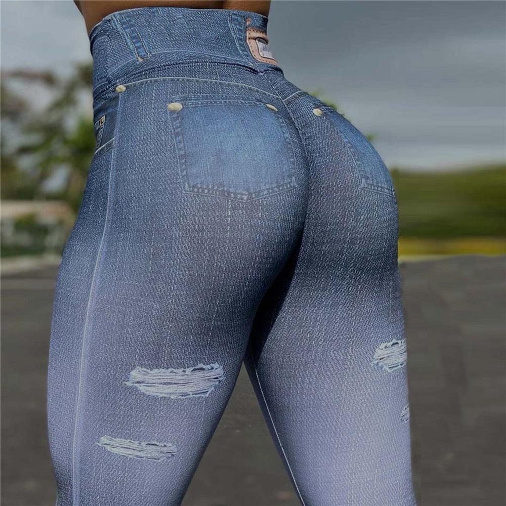 Women’s Ripped Stretch Slim Fitness Leggings Streetwear